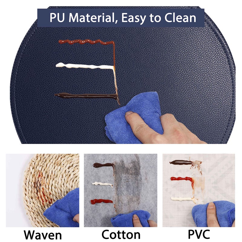 Jovono Navy Faux Leather Round Placemats and Coasters, Coffee Mats Kitchen Table Mats, Waterproof, Easy to Clean for Round Table, Dining Table - Image 5